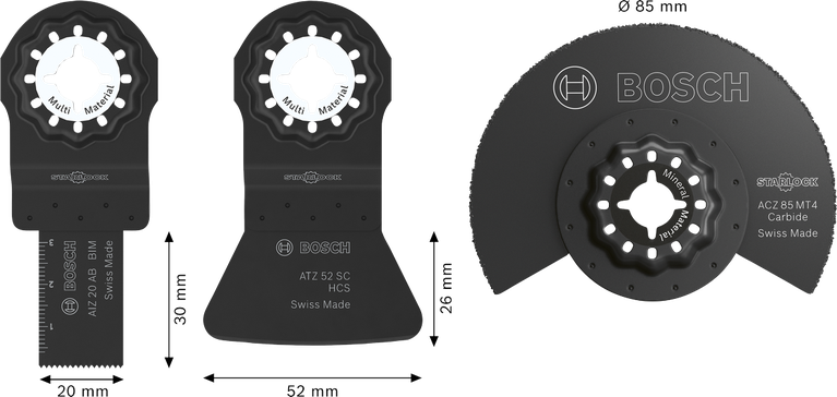 Bosch flīzēšanas asmeņu komplekts, 3 gab., ar Starlock stiprinājumu.
